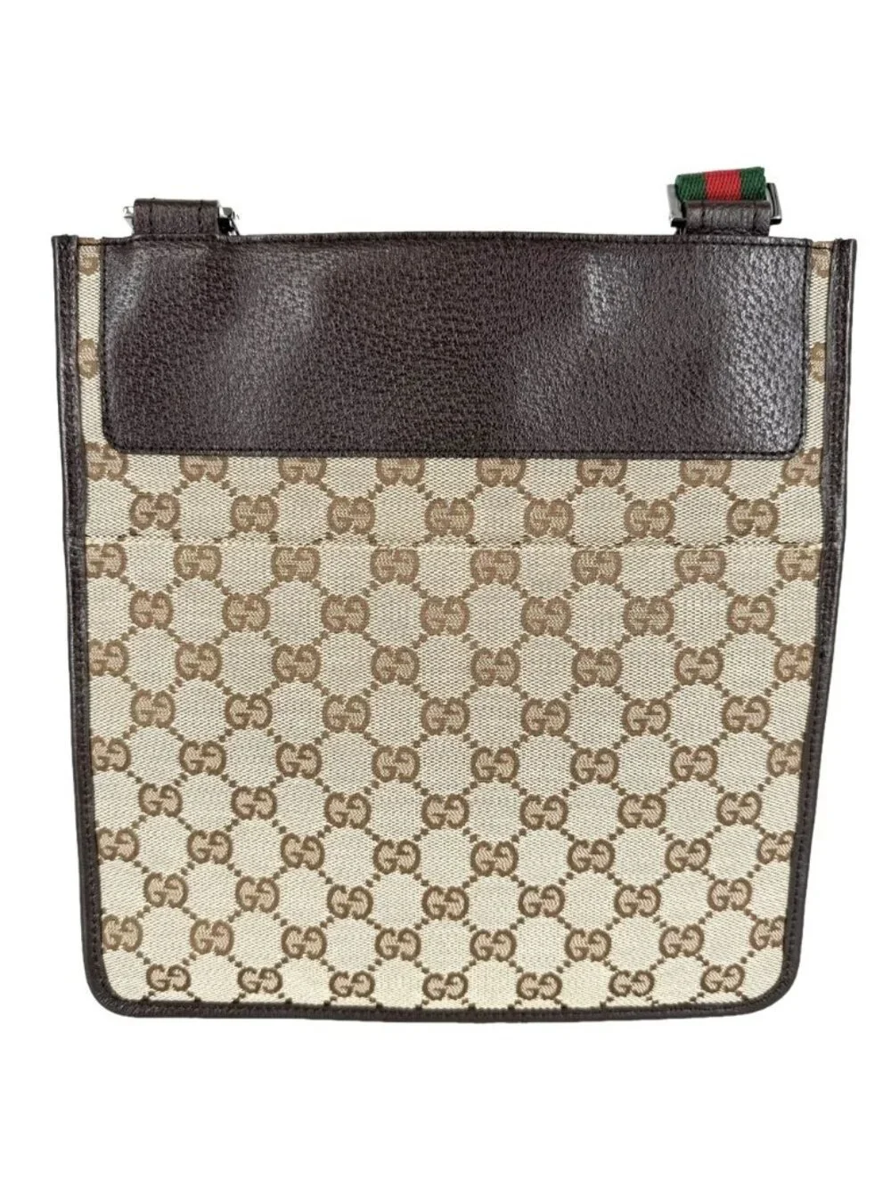 Gucci Shoulder Bag Sherry Line Crossbody GG Canvas Leather Beige Silver